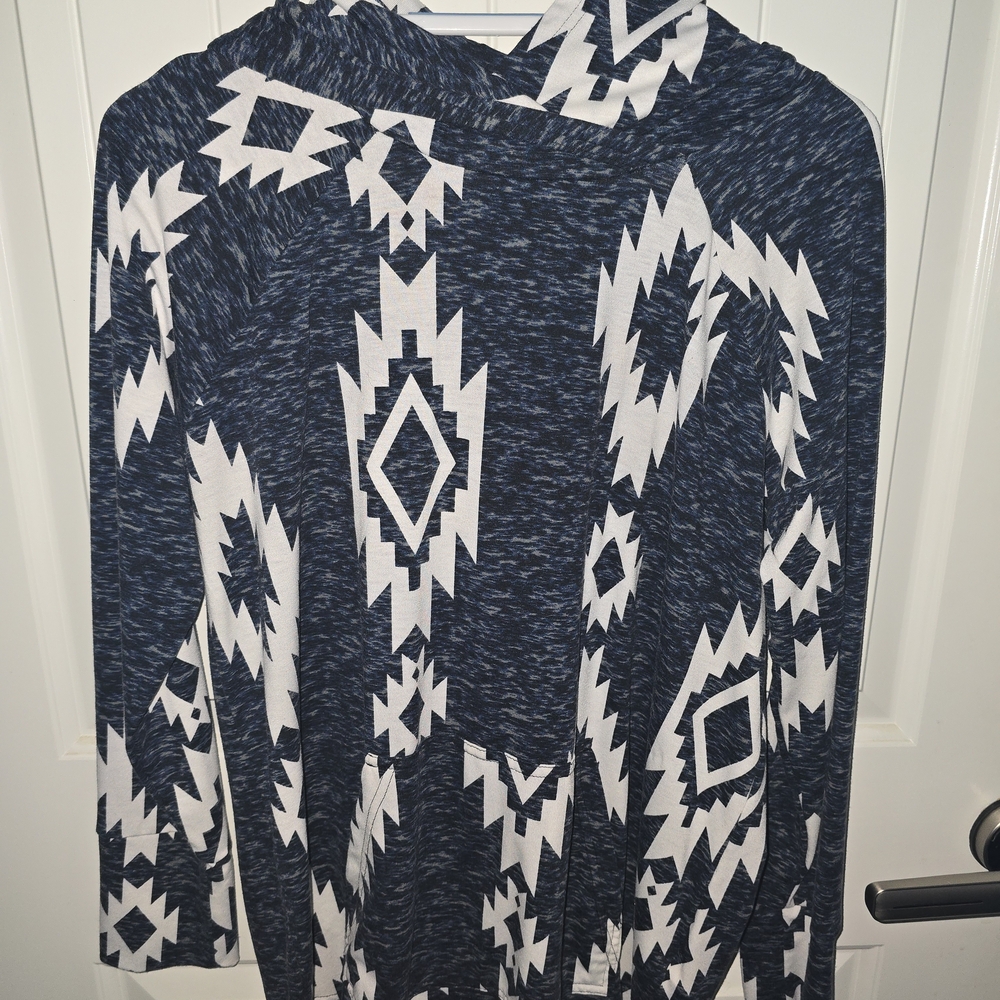 LuLaRoe Blue and White Patterned Hoodie